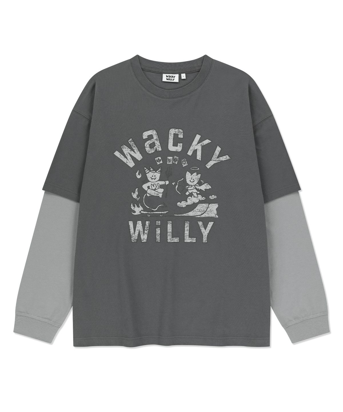 와키윌리(WACKY WILLY) 그래픽 레이어드 롱슬리브 차콜