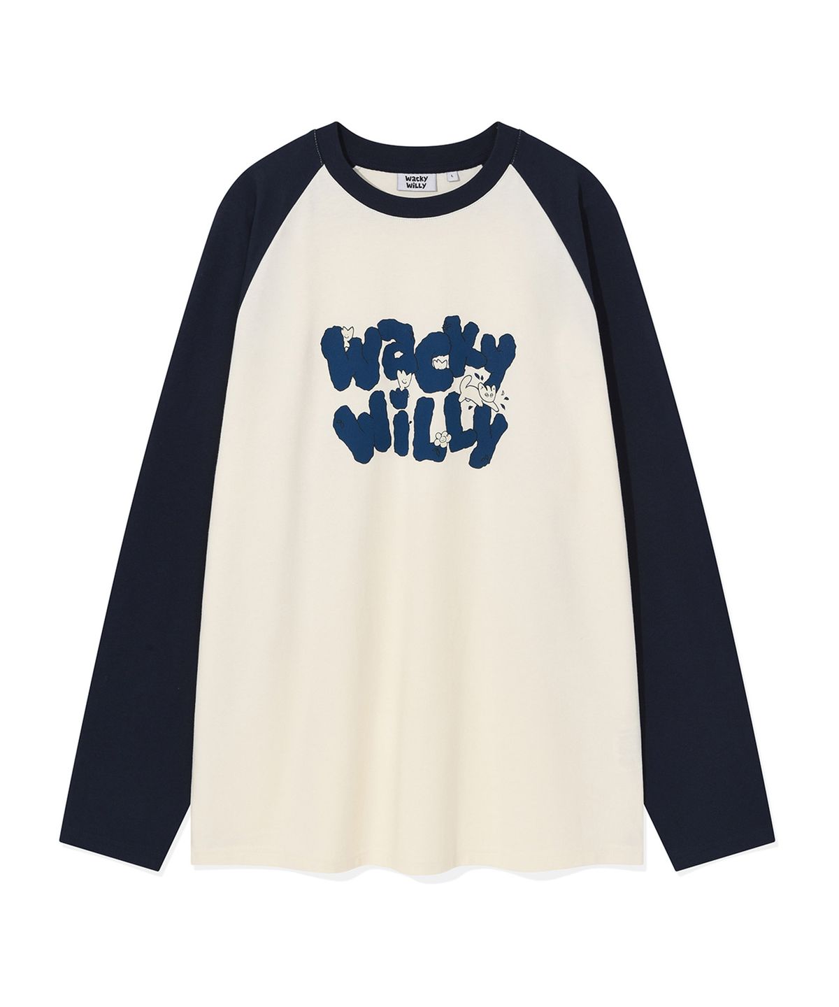 와키윌리(WACKY WILLY) 배색 레글런 롱슬리브 티셔츠 크림