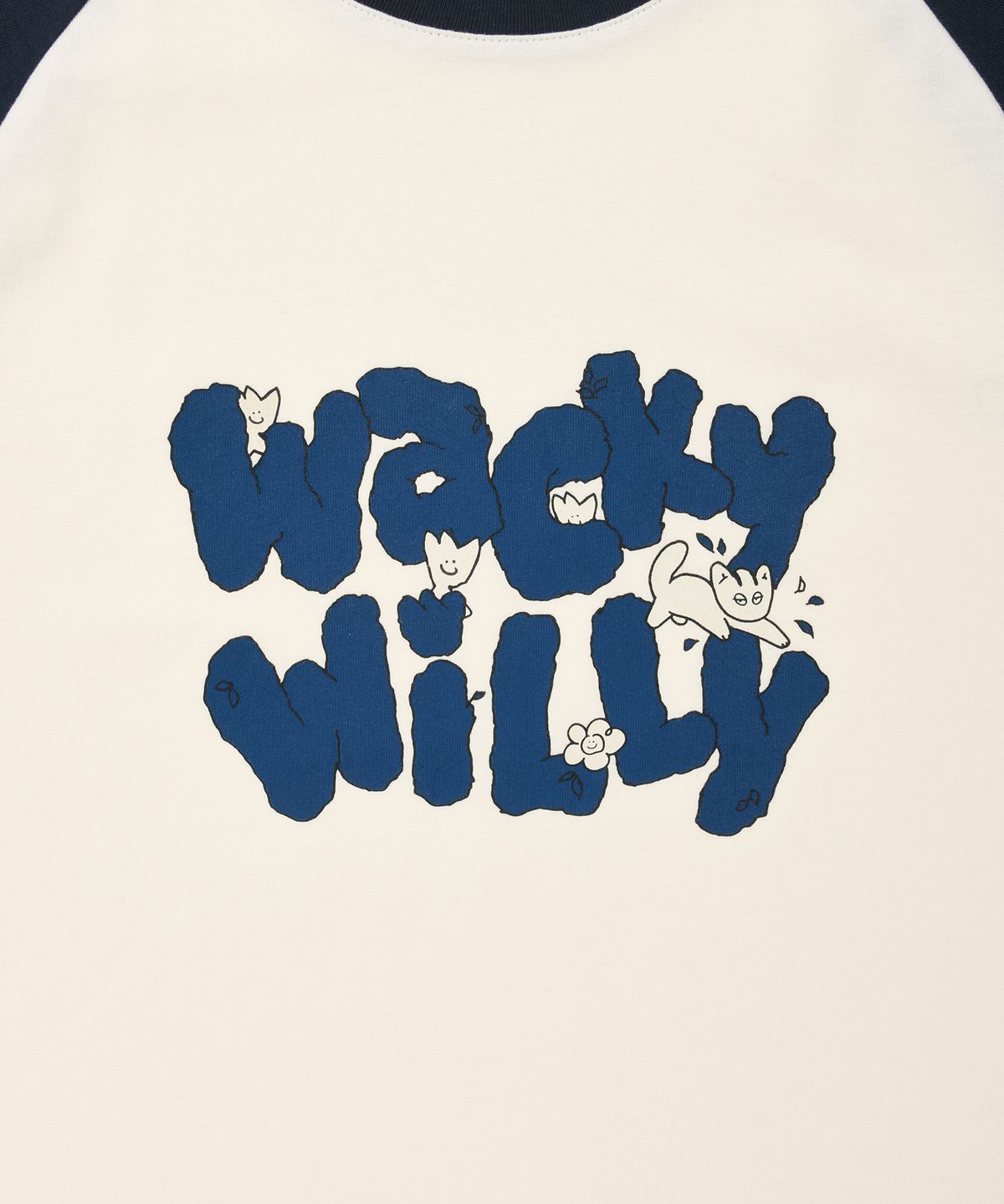 와키윌리(WACKY WILLY) 배색 레글런 롱슬리브 티셔츠 크림