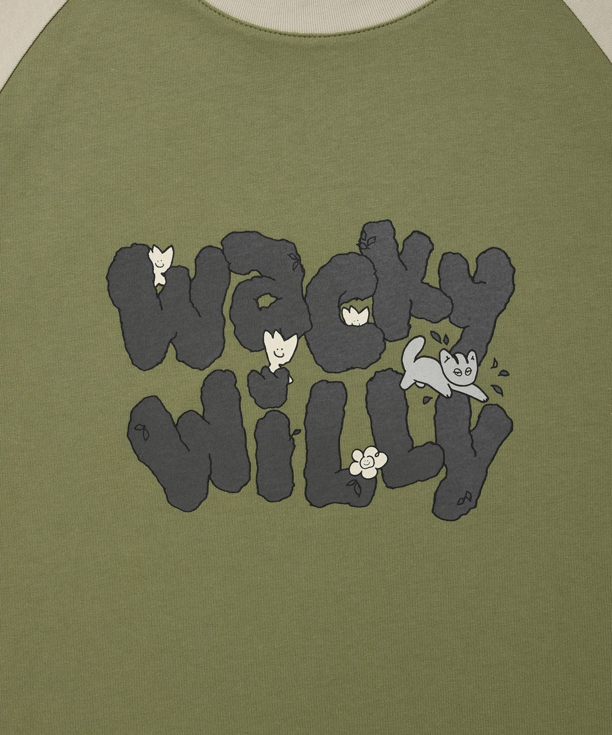 와키윌리(WACKY WILLY) 배색 레글런 롱슬리브 티셔츠 그린