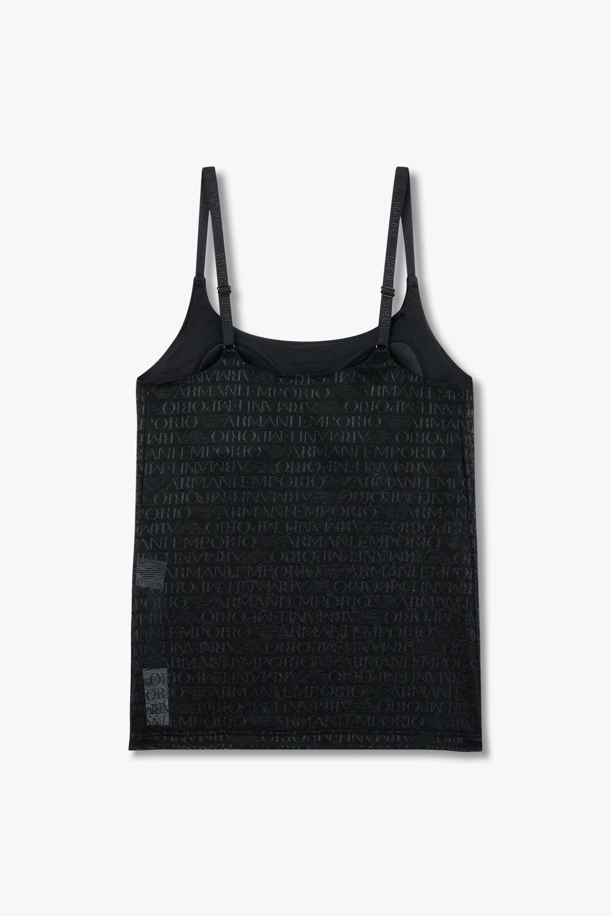 엠포리오 아르마니 언더웨어(EMPORIO ARMANI UNDERWEAR) 여성 로고 엠브로이더리 메쉬 캐미솔_블랙 0825113502