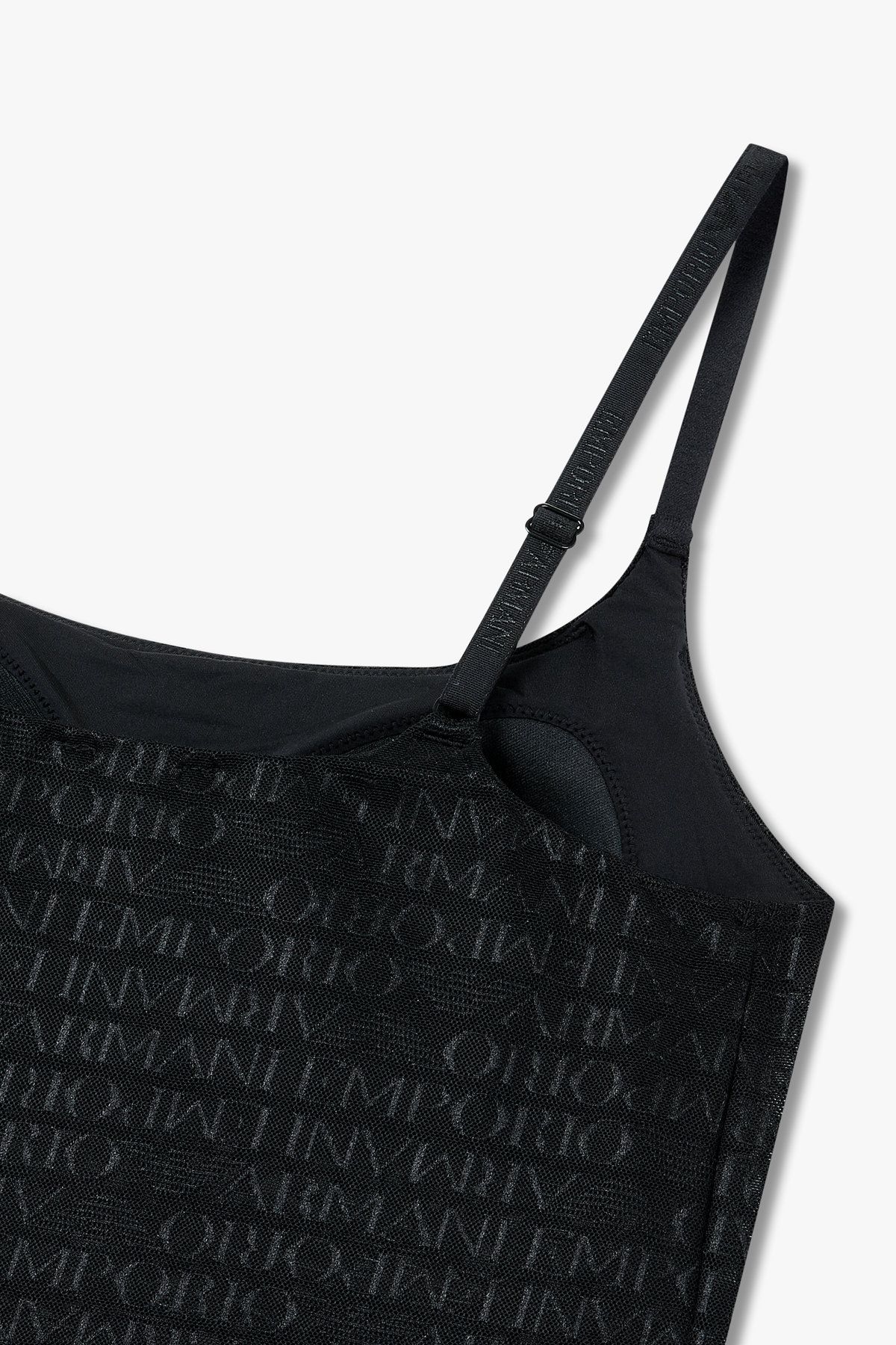 엠포리오 아르마니 언더웨어(EMPORIO ARMANI UNDERWEAR) 여성 로고 엠브로이더리 메쉬 캐미솔_블랙 0825113502