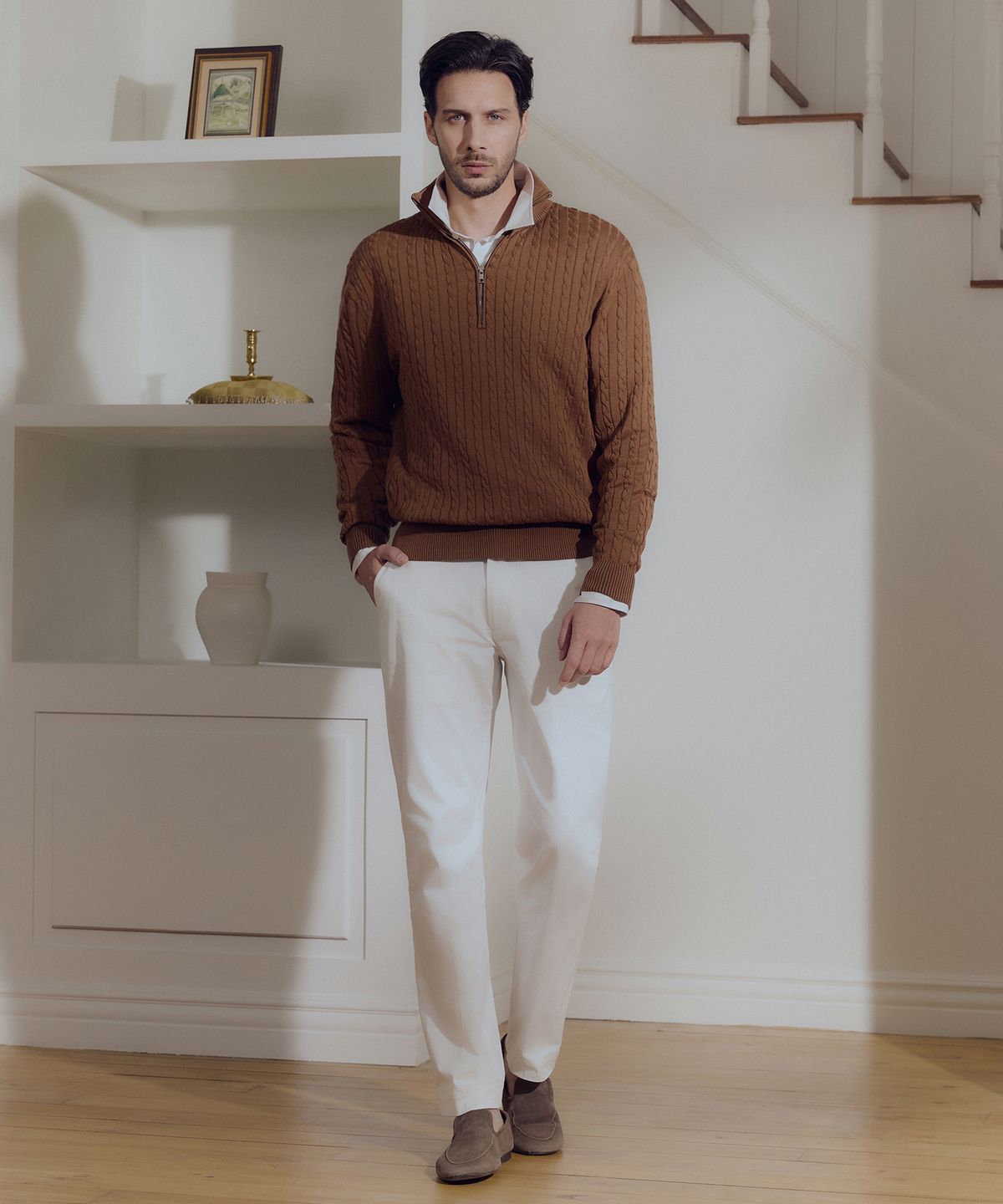 더니트컴퍼니(THEKNITCOMPANY) (M) 머서라이즈 코튼 케이블 하프집업 니트 4color