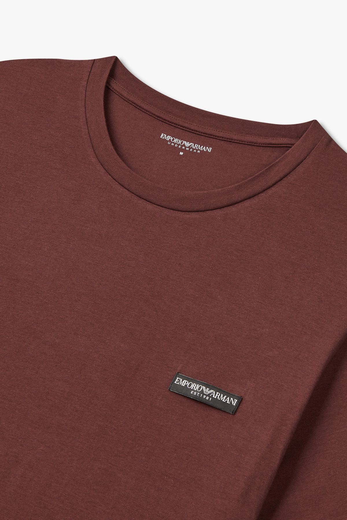 엠포리오 아르마니 언더웨어(EMPORIO ARMANI UNDERWEAR) 남성 로고 라벨 코튼 라운지 티셔츠_체리브라운 0815134003