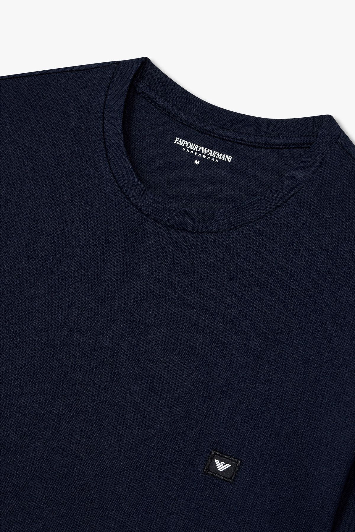 엠포리오 아르마니 언더웨어(EMPORIO ARMANI UNDERWEAR) 남성 이글 패치 피케 라운지 티셔츠_블루 0815114012
