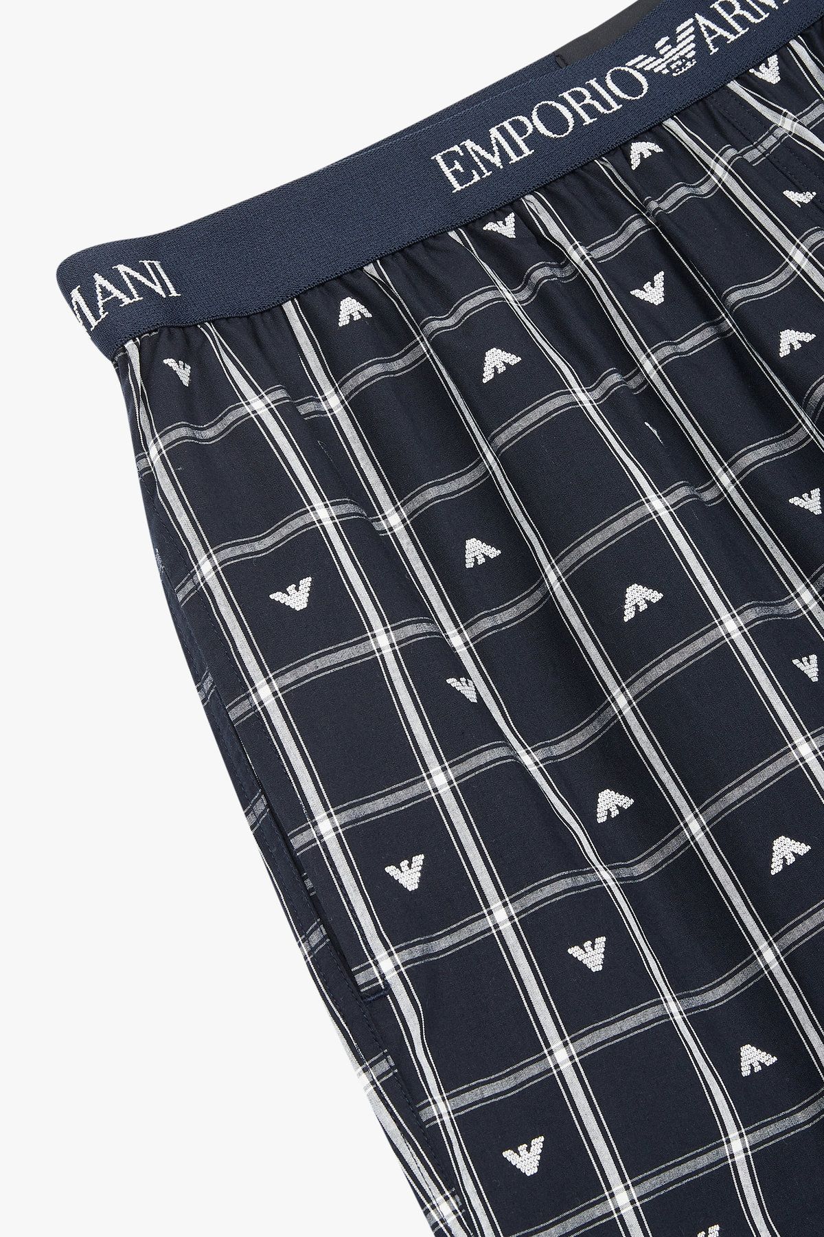 엠포리오 아르마니 언더웨어(EMPORIO ARMANI UNDERWEAR) 남성 로고 밴딩 패턴드 라운지 쇼츠_다크 네이비 0815131020