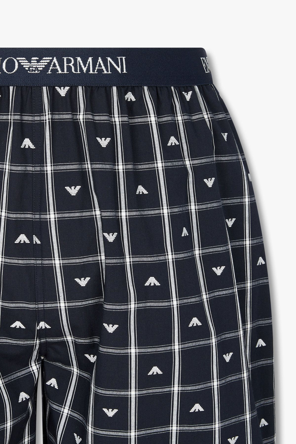 엠포리오 아르마니 언더웨어(EMPORIO ARMANI UNDERWEAR) 남성 로고 밴딩 패턴드 라운지 쇼츠_다크 네이비 0815131020