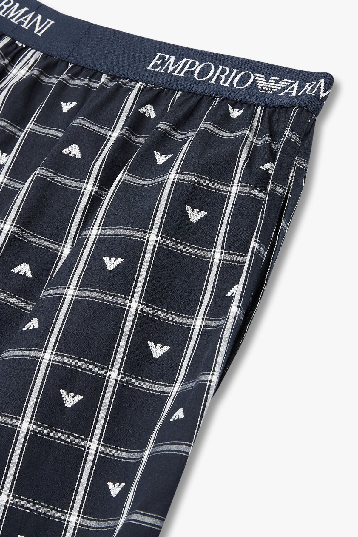 엠포리오 아르마니 언더웨어(EMPORIO ARMANI UNDERWEAR) 남성 로고 밴딩 패턴드 라운지 쇼츠_다크 네이비 0815131020