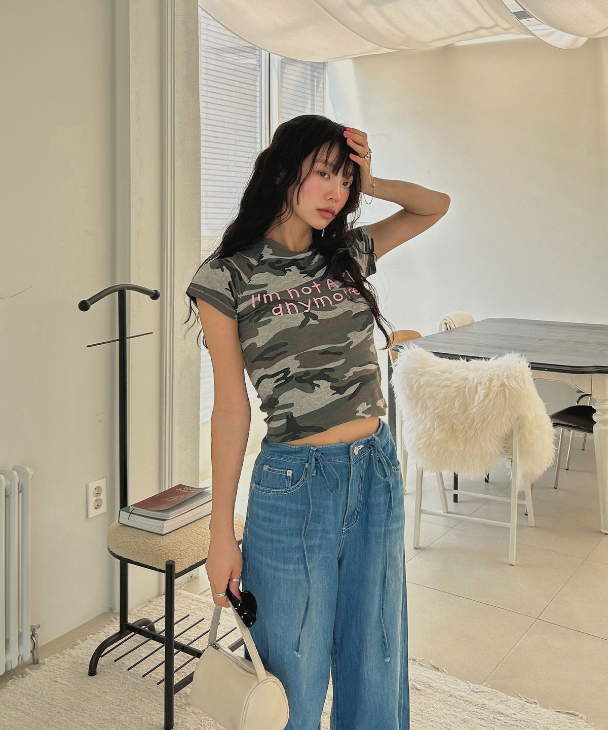 유희(YOUHEE) CAMO LETTERING T-SHIRTS GREY