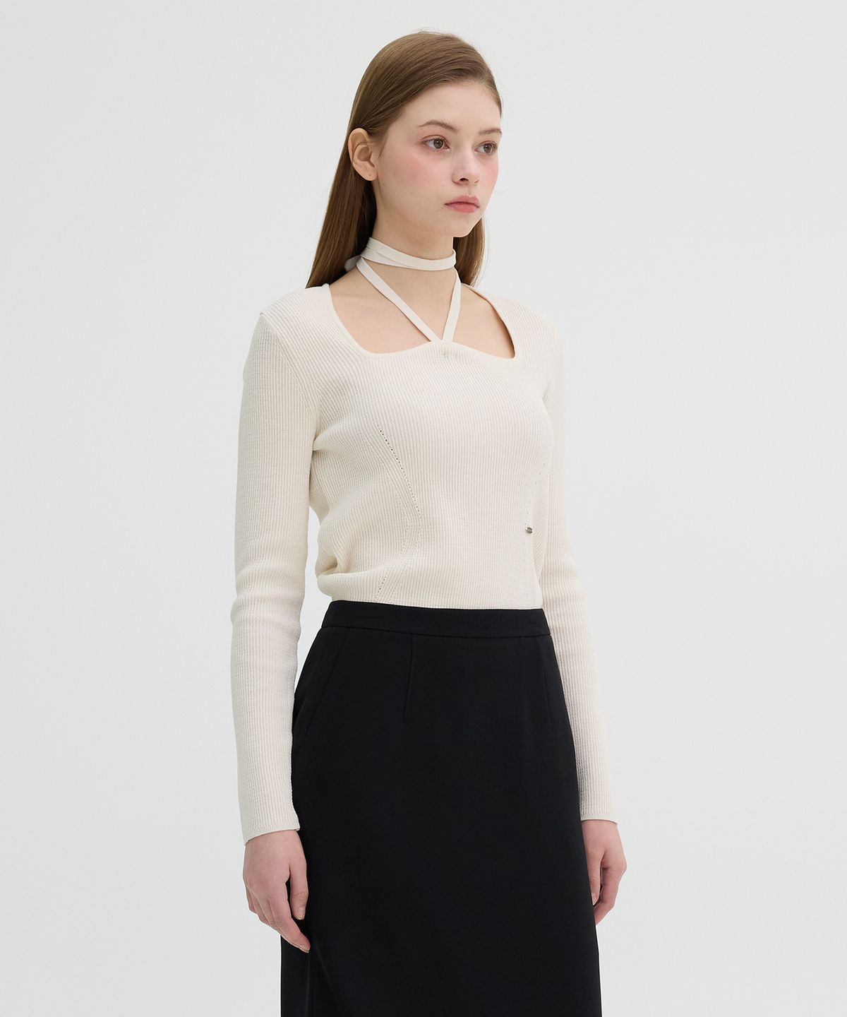 올리브 데 올리브(OLIVE DES OLIVE) 스트랩 포인트 슬림핏 골지 니트 풀오버 OH5SP1520