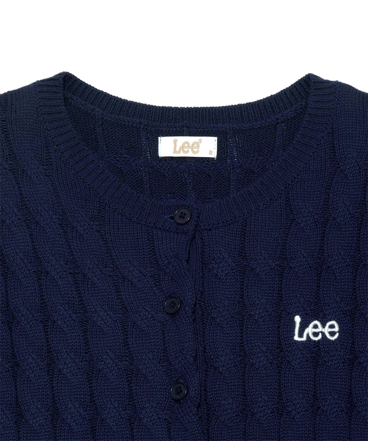리(LEE) 우먼 라운드넥 케이블 가디건 네이비