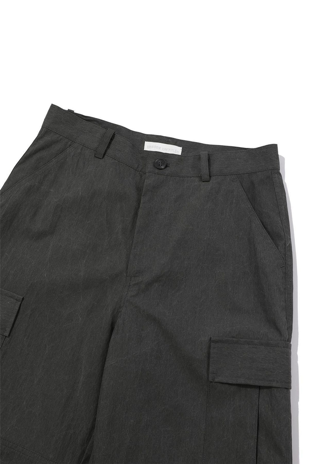 에피소드 언타이틀(EPISODE UNTITLED) OPEN ZIPPER PIGMENT STRING CARGO PANTS_DARK GRAY
