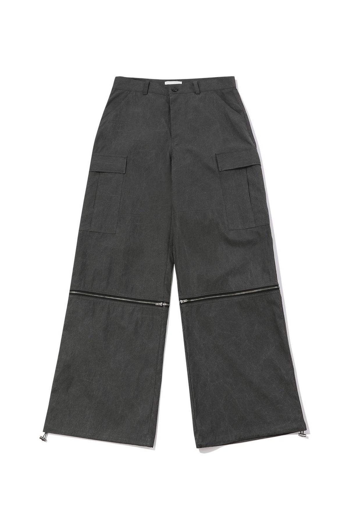 에피소드 언타이틀(EPISODE UNTITLED) OPEN ZIPPER PIGMENT STRING CARGO PANTS_DARK GRAY