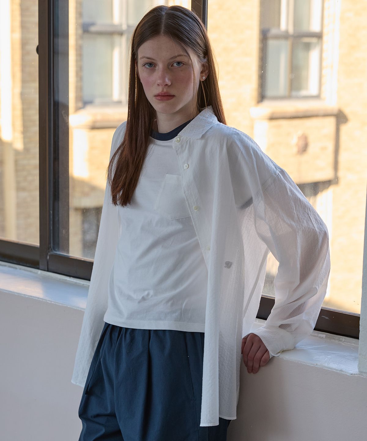 튜드먼트(TTUDEMENT) [3COLORS] SHEER STRIPE SHIRT