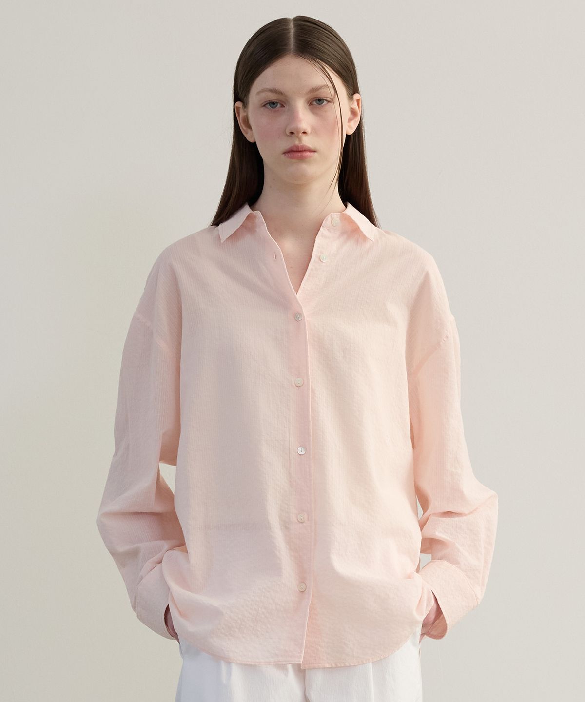 튜드먼트(TTUDEMENT) [3COLORS] SHEER STRIPE SHIRT