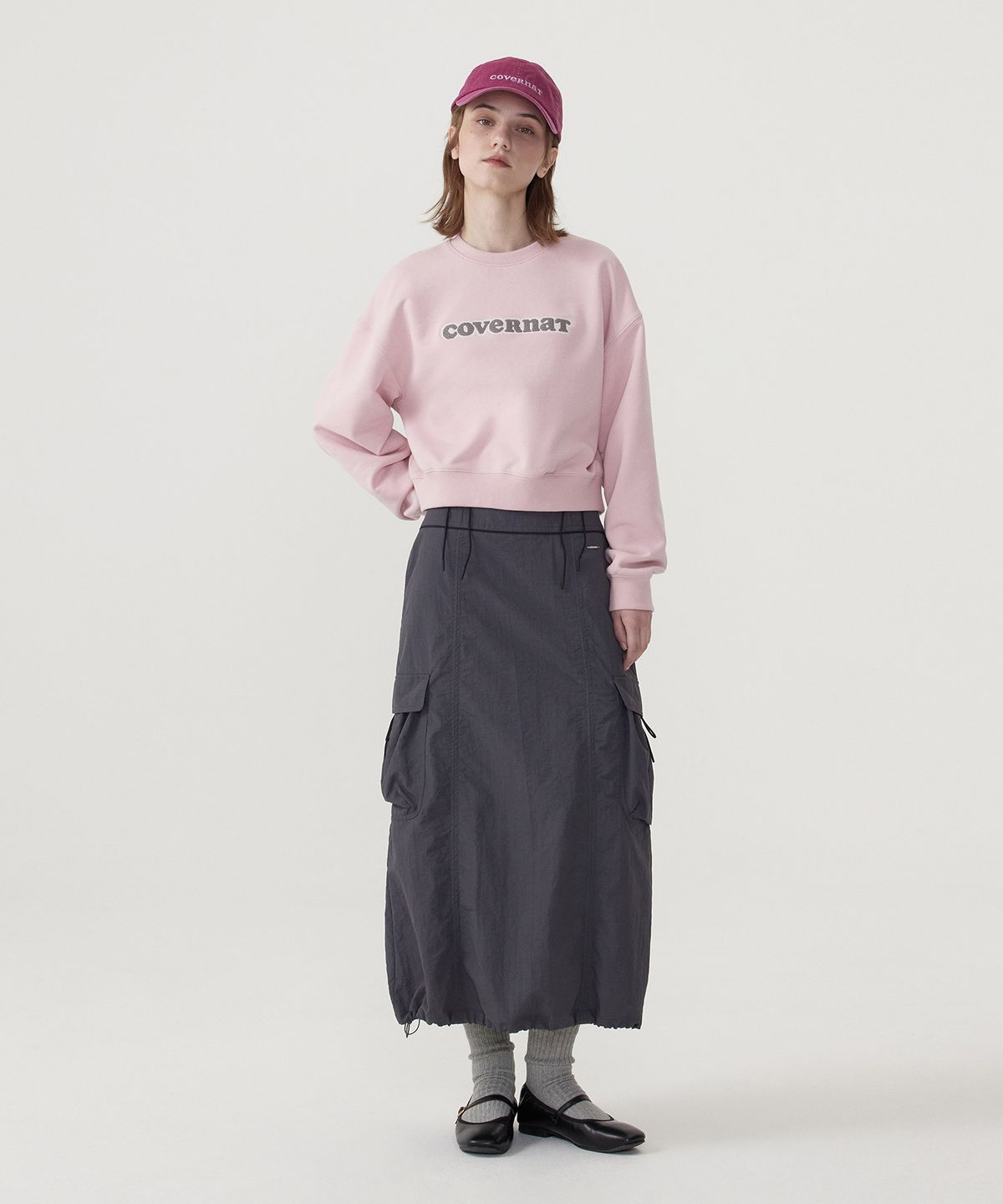 커버낫 우먼(COVERNAT WOMAN) 우먼 쿠퍼로고 맨투맨 Light Pink