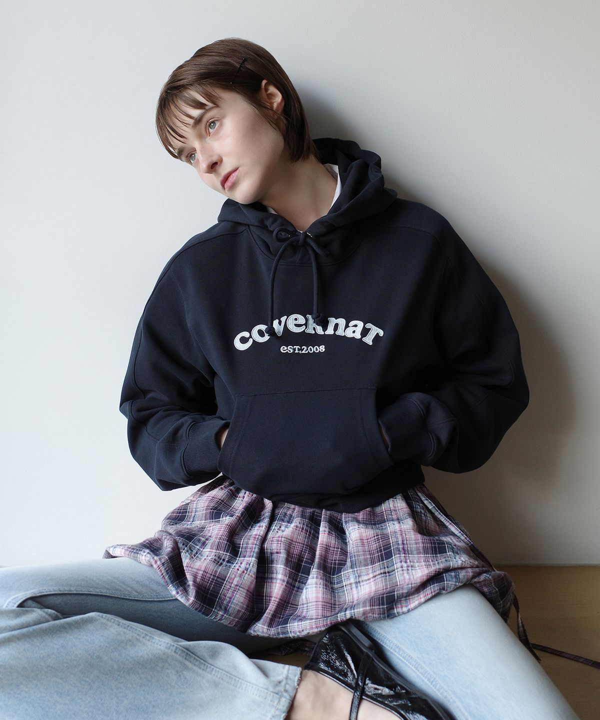 커버낫 우먼(COVERNAT WOMAN) 우먼 아치 쿠퍼로고 후디 Navy