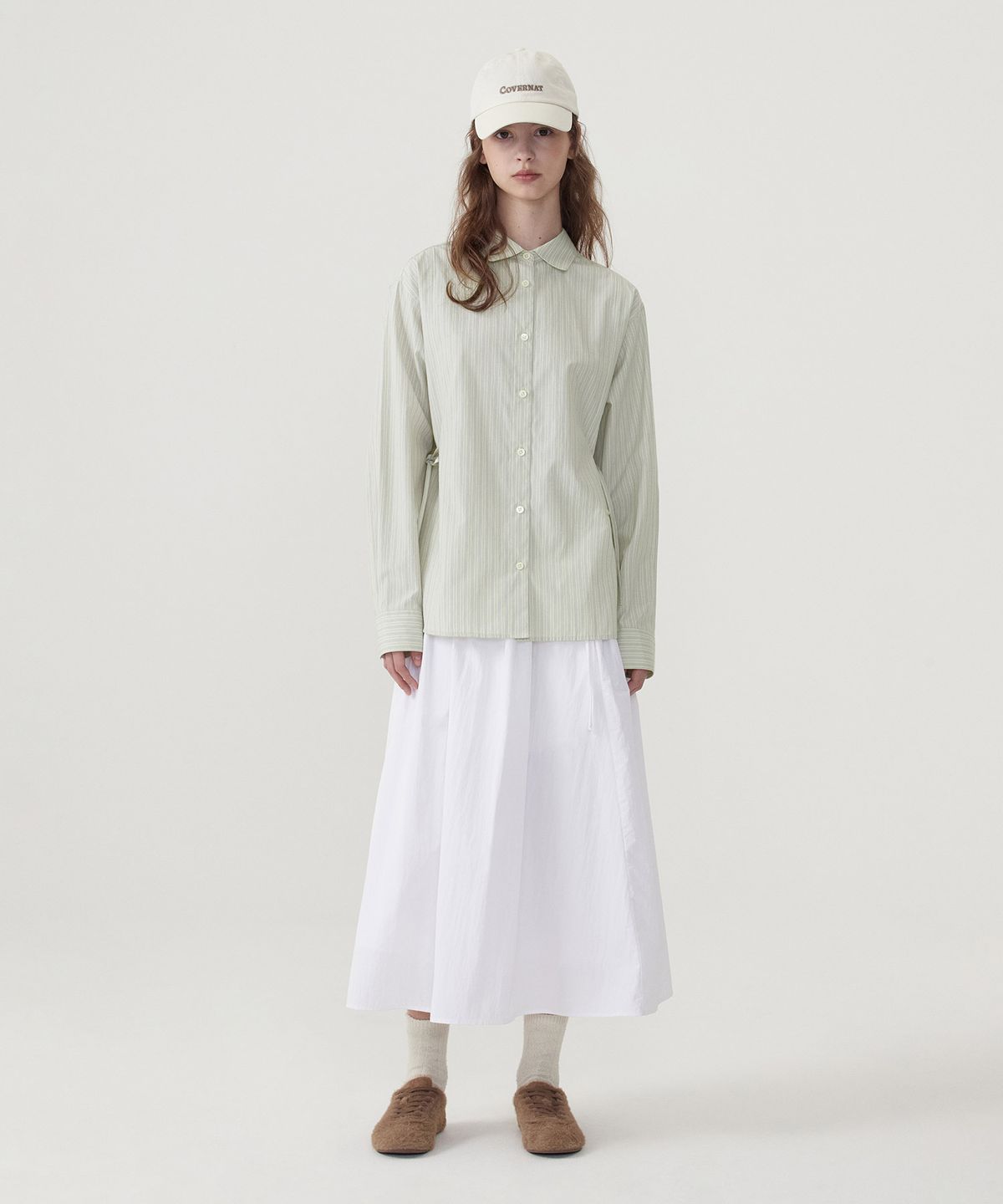 커버낫 우먼(COVERNAT WOMAN) 우먼 오버핏 스트라이프 셔츠 Light Green