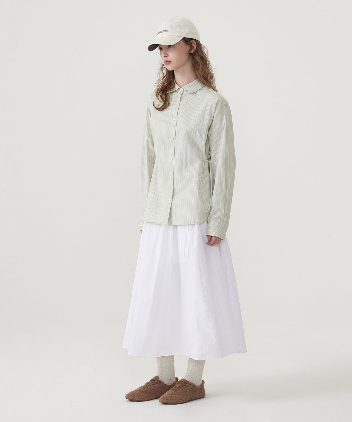 커버낫 우먼(COVERNAT WOMAN) 우먼 오버핏 스트라이프 셔츠 Light Green