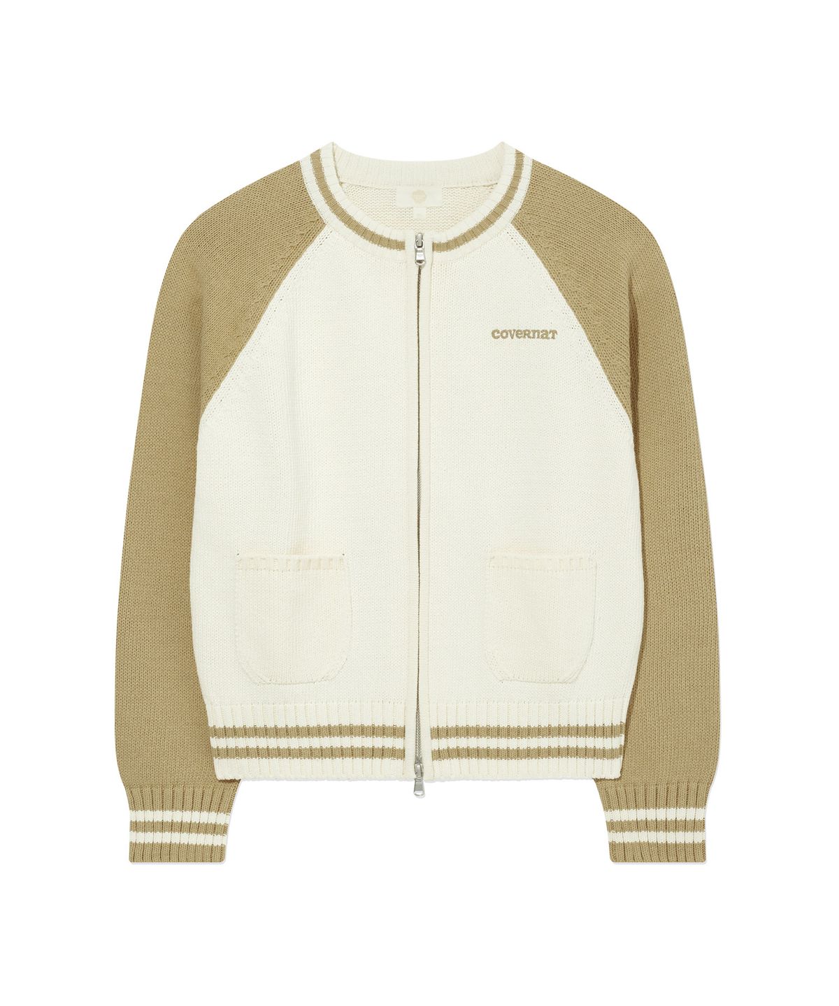 커버낫 우먼(COVERNAT WOMAN) 우먼 바시티 집업 니트 가디건 Beige