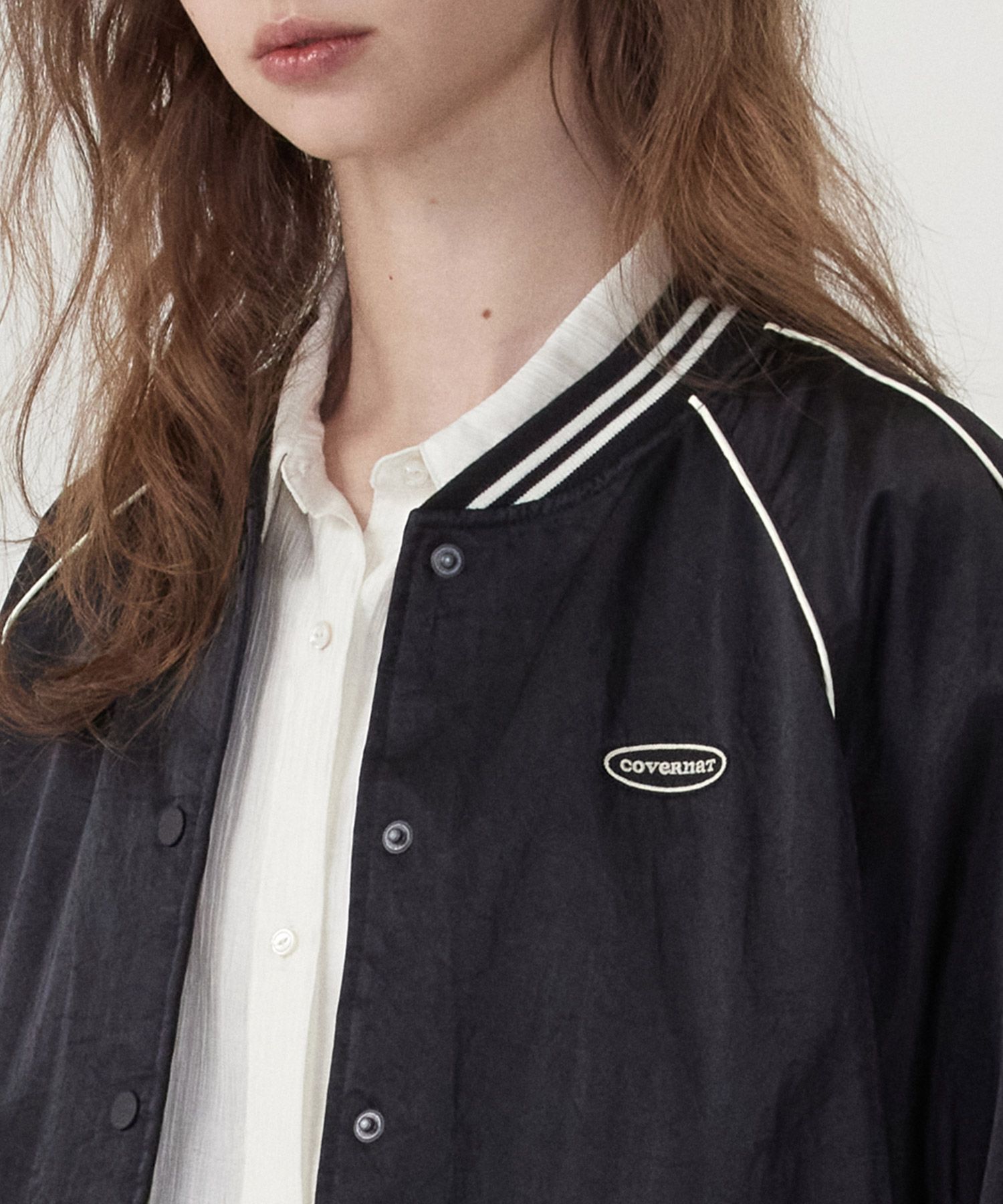 MUSINSA | COVERNAT WOMAN Women's Satin Varsity Jacket Black
