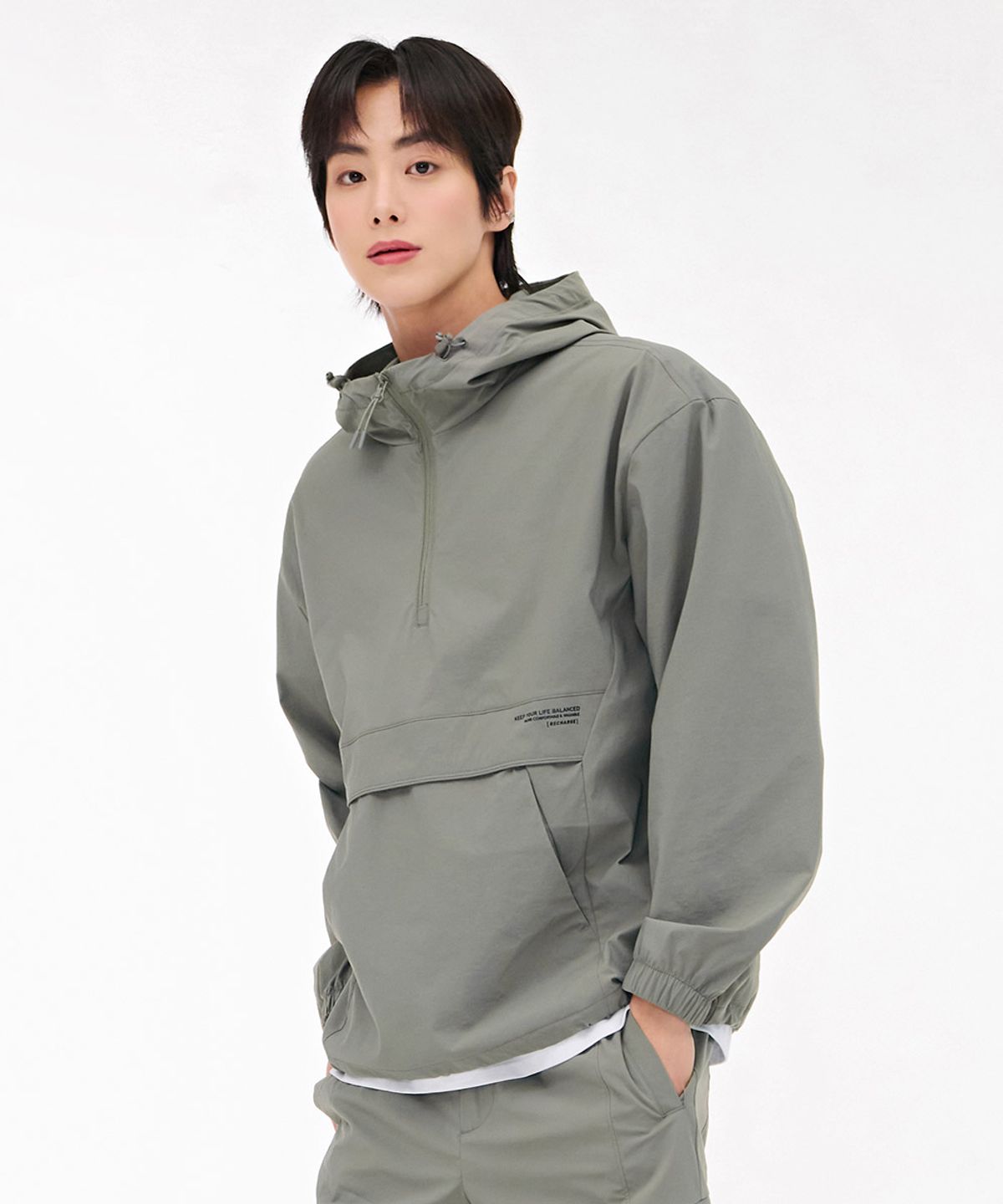 체이스컬트(CHASECULT) 공용 스트레치 후드 아노락 티셔츠-카키