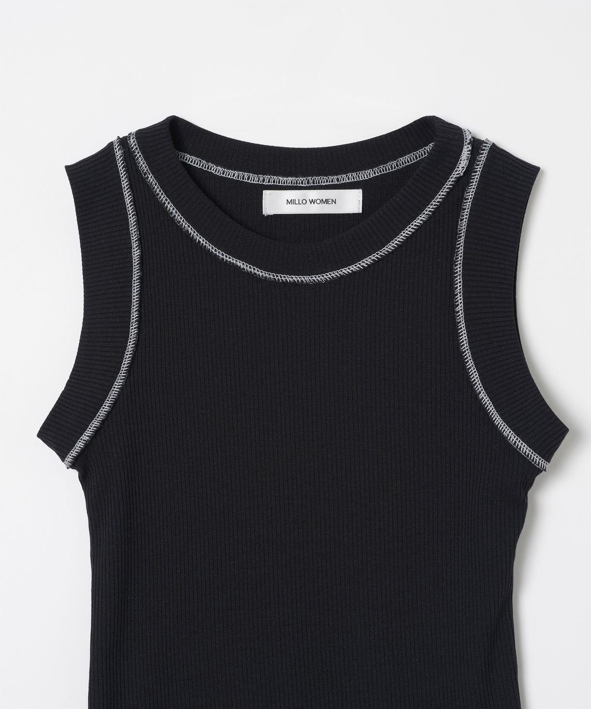 밀로 우먼(MILLO WOMEN) 스티치 슬리브리스 탑 [블랙]