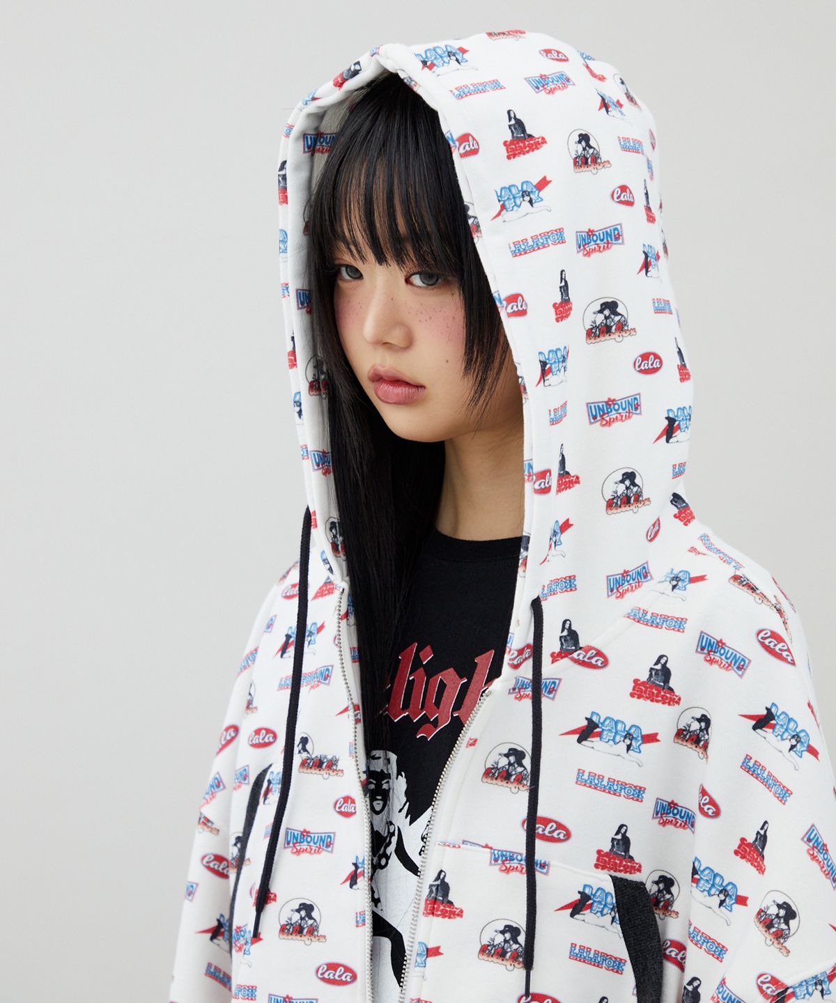 라라폭스(LALAFOX) LALA PATTERN HOODIE ZIP-UP 후드집업 WHITE BR2CJ005