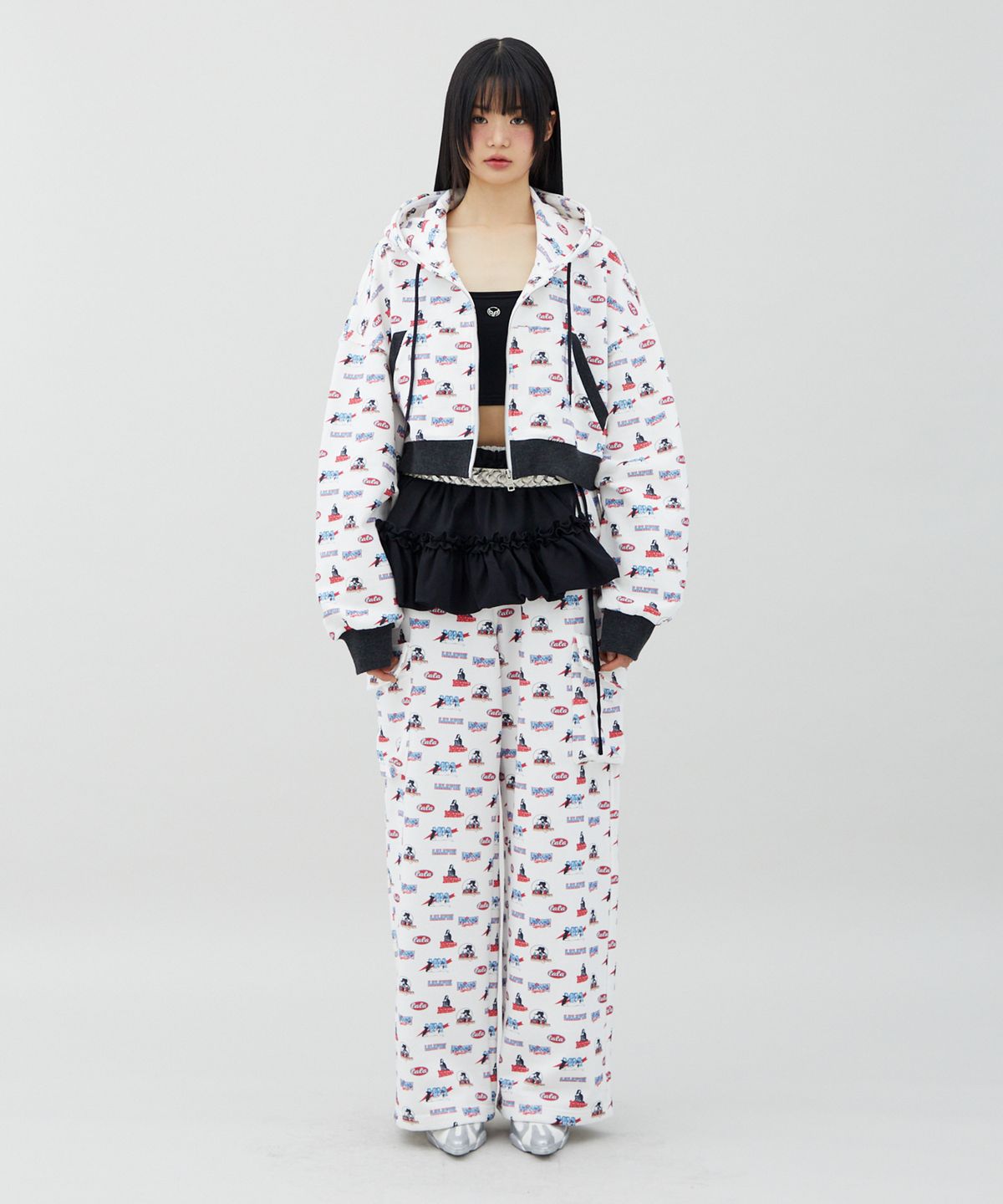 라라폭스(LALAFOX) LALA PATTERN WIDE SWEAT PANTS 패턴 프린트 스웻팬츠 WHITE BR2CP003