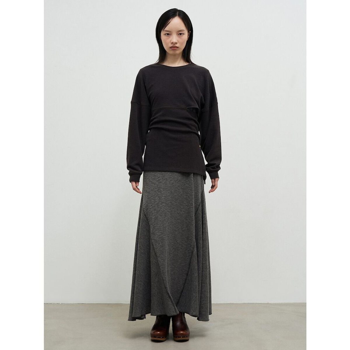 앙개(ANGGAE) Side Button Long TShirts  Brown
