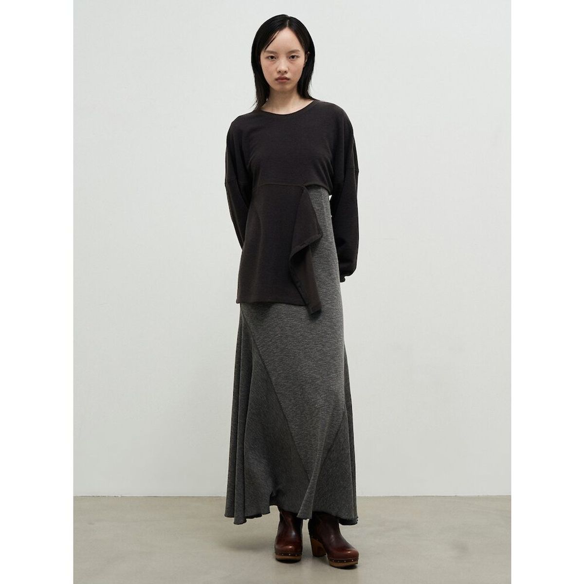 앙개(ANGGAE) Side Button Long TShirts  Brown