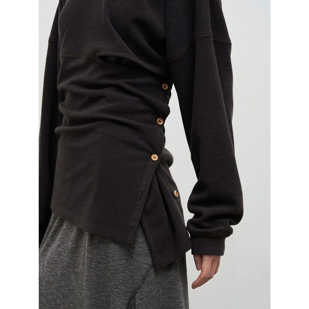 앙개(ANGGAE) Side Button Long TShirts  Brown