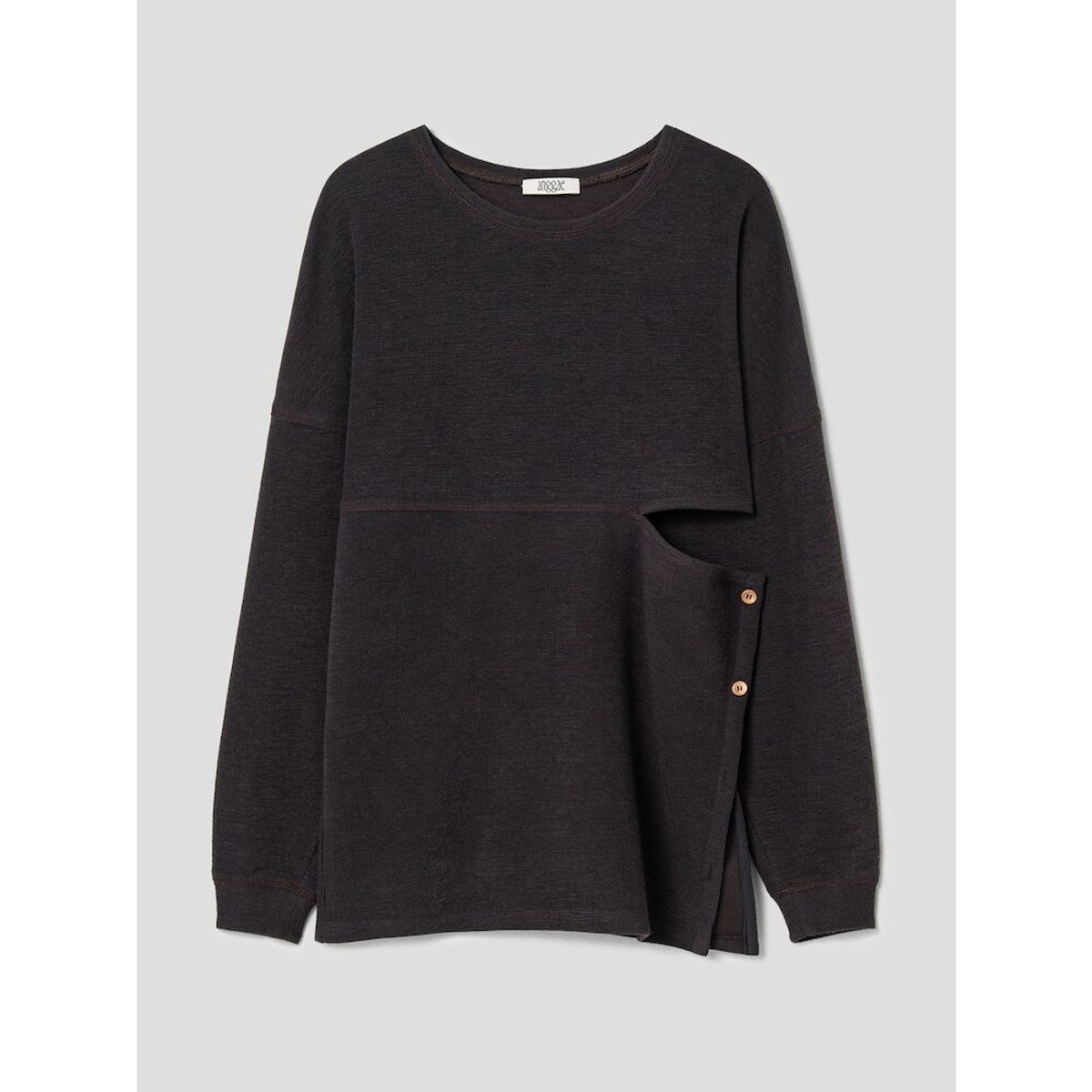 앙개(ANGGAE) Side Button Long TShirts  Brown
