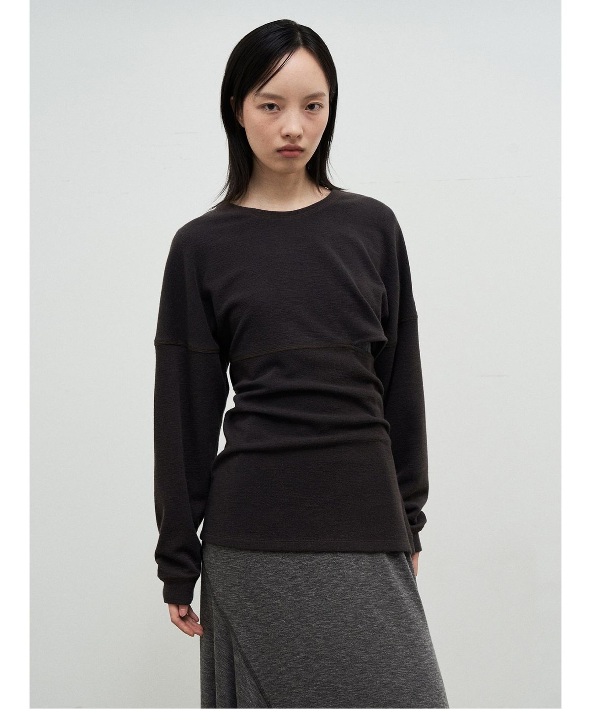 앙개(ANGGAE) Side Button Long TShirts  Brown