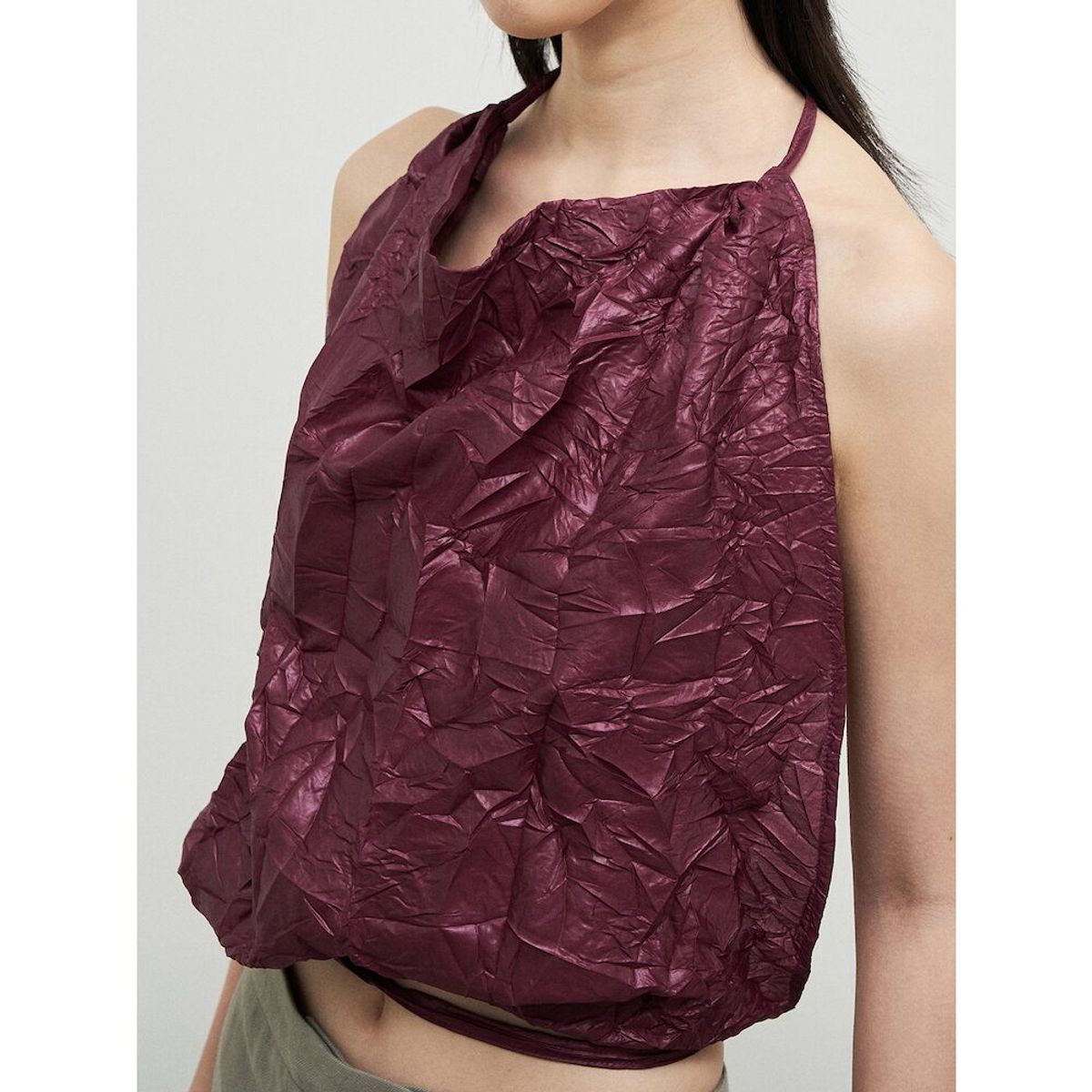 앙개(ANGGAE) Gelato Wrinkle Halter Blouse  Red