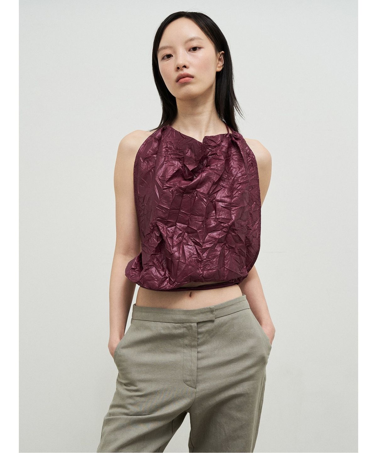 앙개(ANGGAE) Gelato Wrinkle Halter Blouse  Red