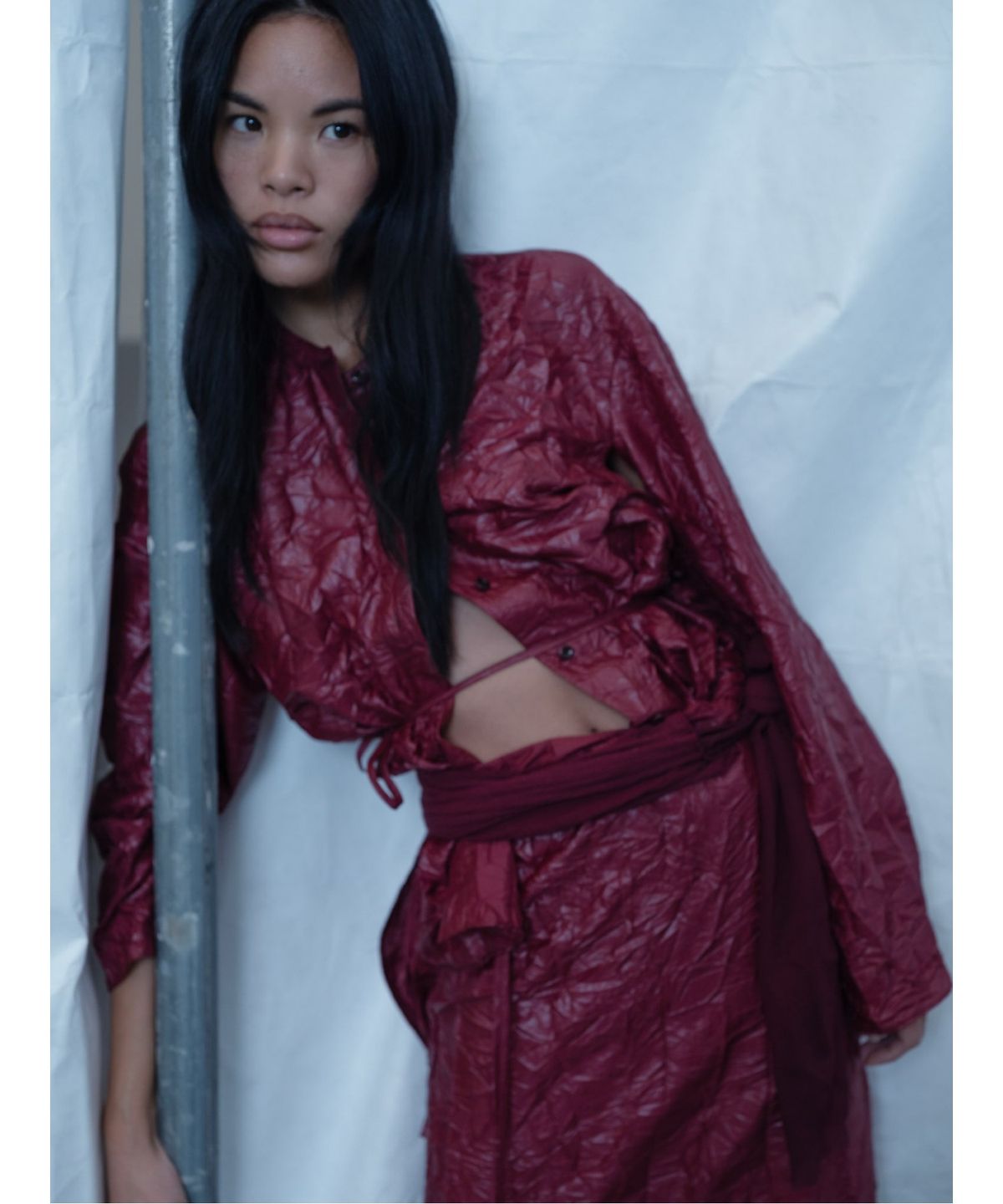 앙개(ANGGAE) Gelato Wrinkle 2Way Long Shirts  Red