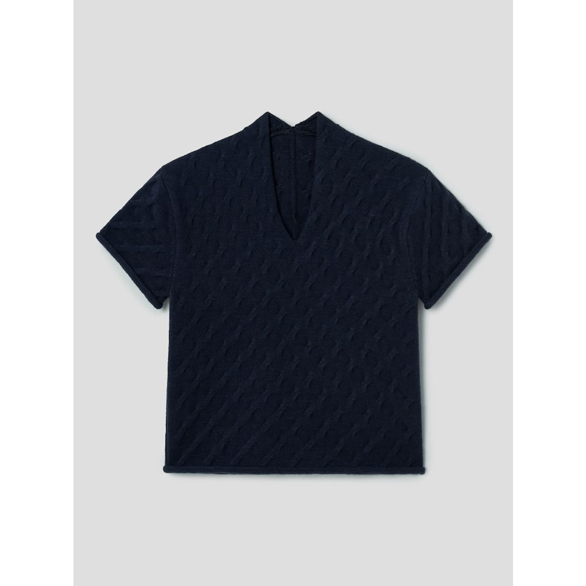 앙개(ANGGAE) Cable Slit Neck ShortSleeve Pullover  Navy