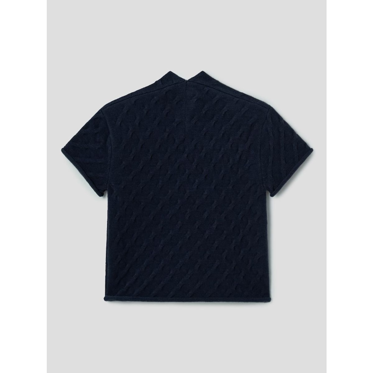 앙개(ANGGAE) Cable Slit Neck ShortSleeve Pullover  Navy