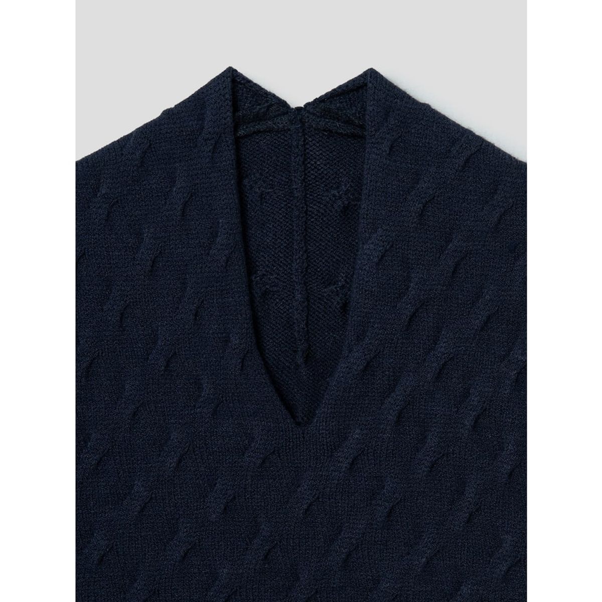 앙개(ANGGAE) Cable Slit Neck ShortSleeve Pullover  Navy