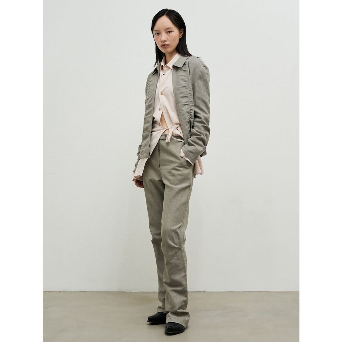앙개(ANGGAE) Laundry Cotton Zip Up Jacket  Khaki