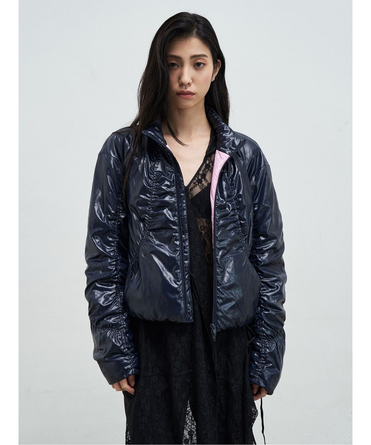앙개(ANGGAE) Curved Line Jacket  Navy