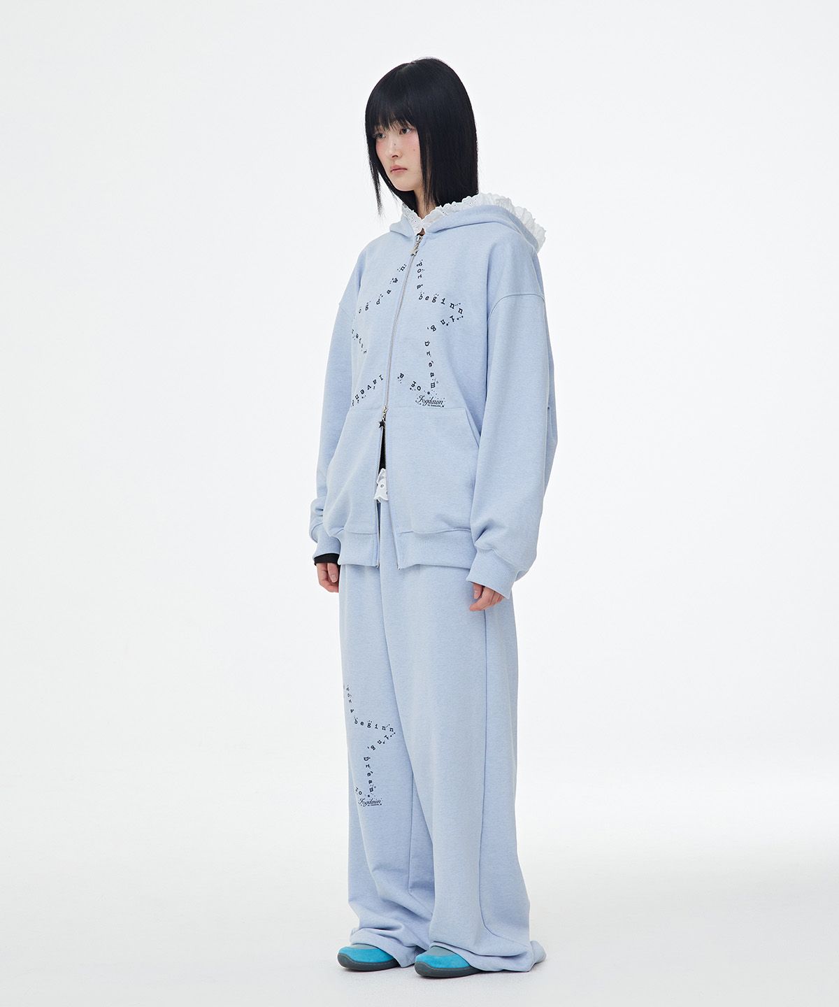 포그던(FOGDAWN) Lullaby Lace Hoodie Zip-up (blue)