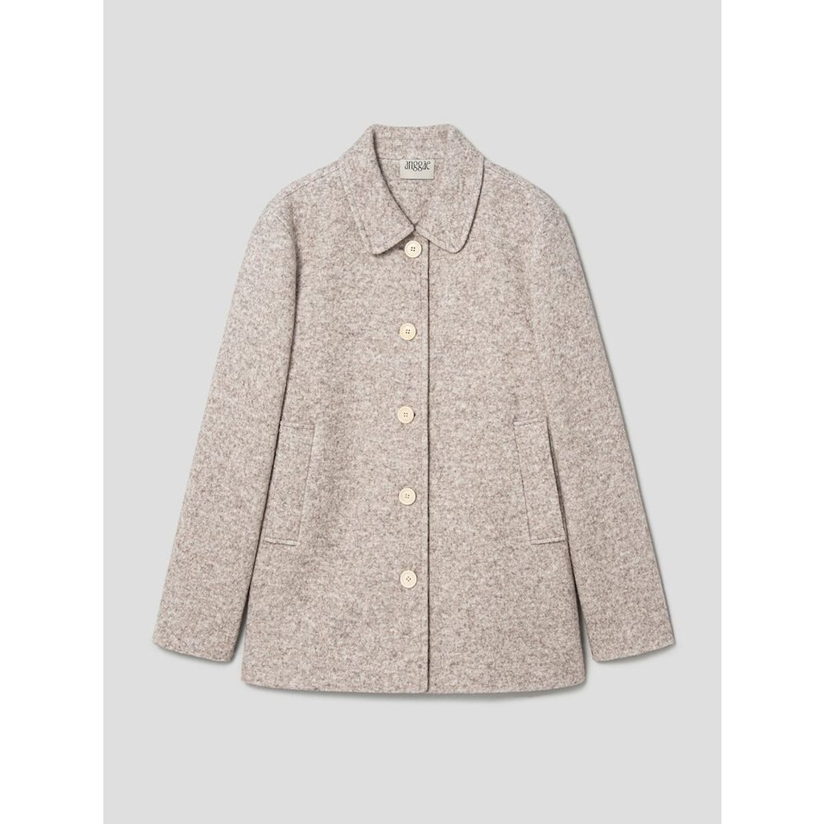 앙개(ANGGAE) Melange Wool Blend Half Car Coat  Ivory