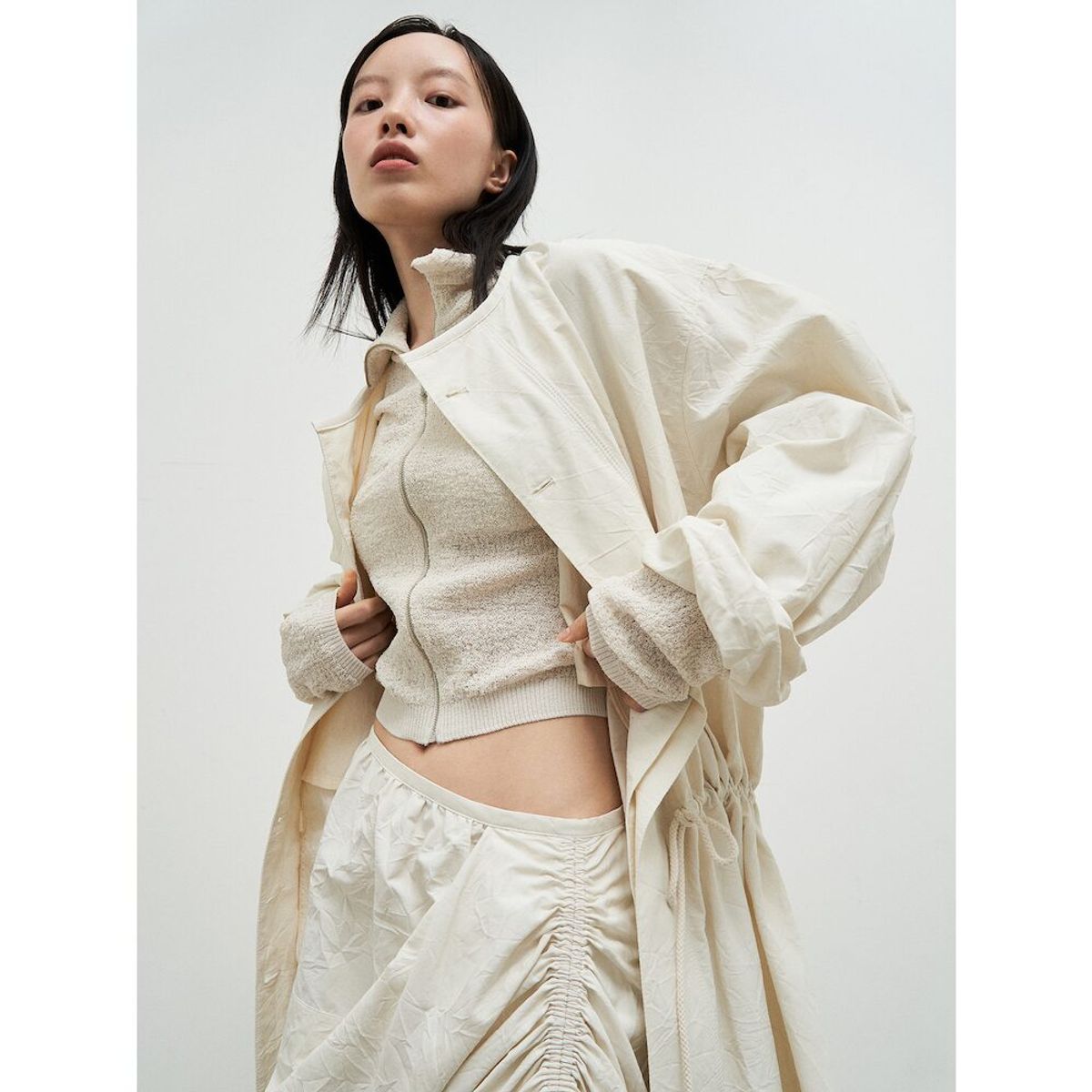 앙개(ANGGAE) Wonderer Wrinkle Trench Coat  Ivory