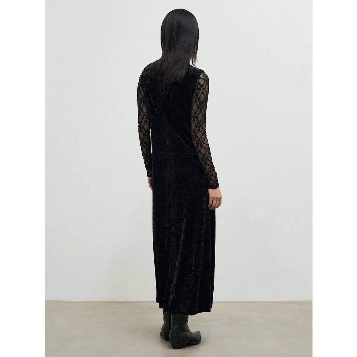 앙개(ANGGAE) Washed Velvet Long Dress  Black