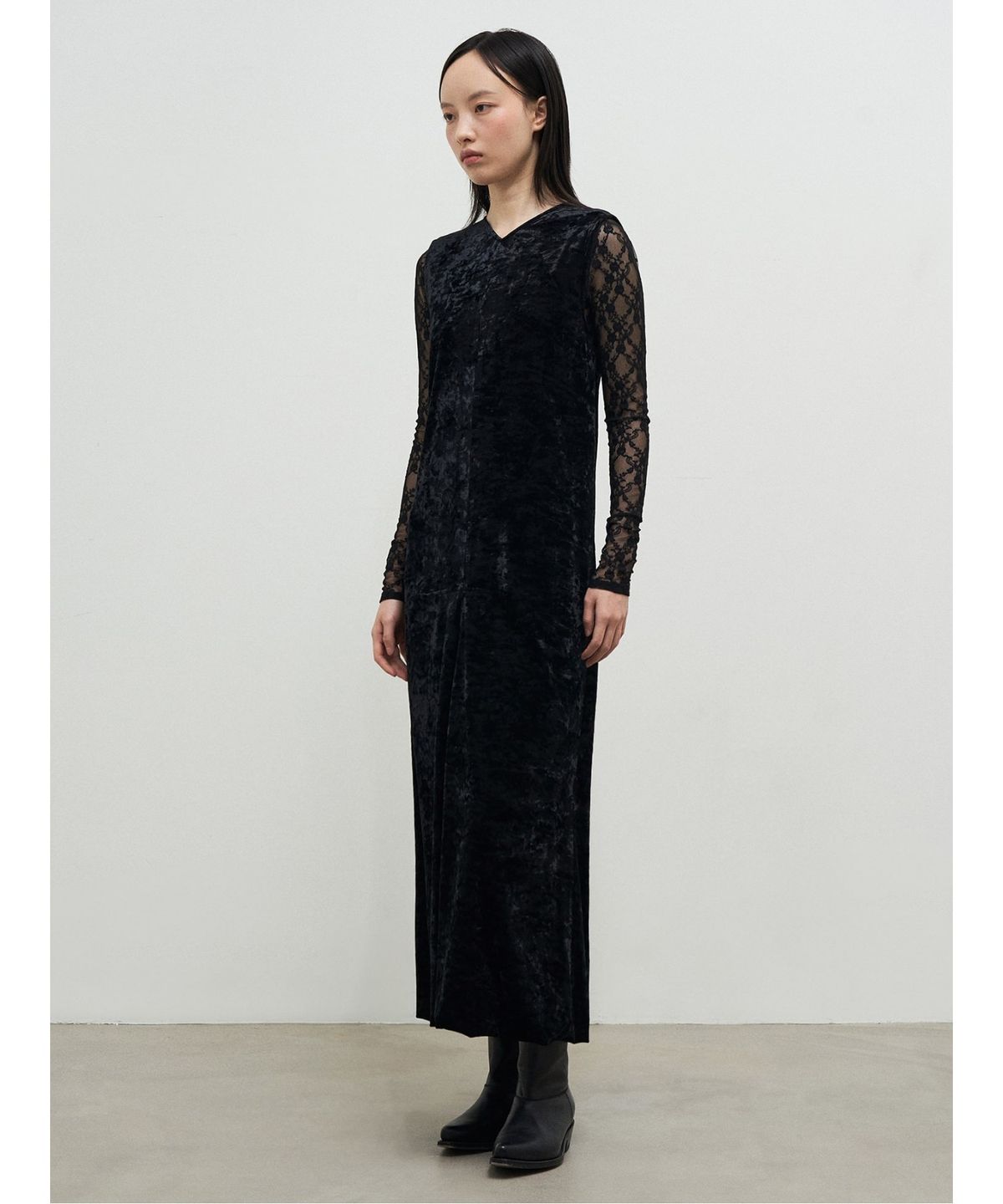 앙개(ANGGAE) Washed Velvet Long Dress  Black