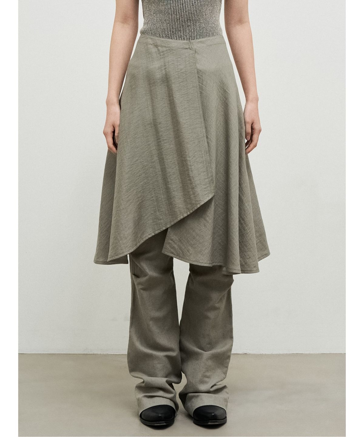 앙개(ANGGAE) Midi Wrap Skirt  Khaki