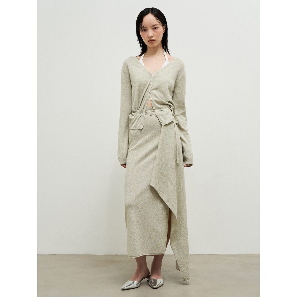 앙개(ANGGAE) Knit Wrap Long Skirt  Khaki