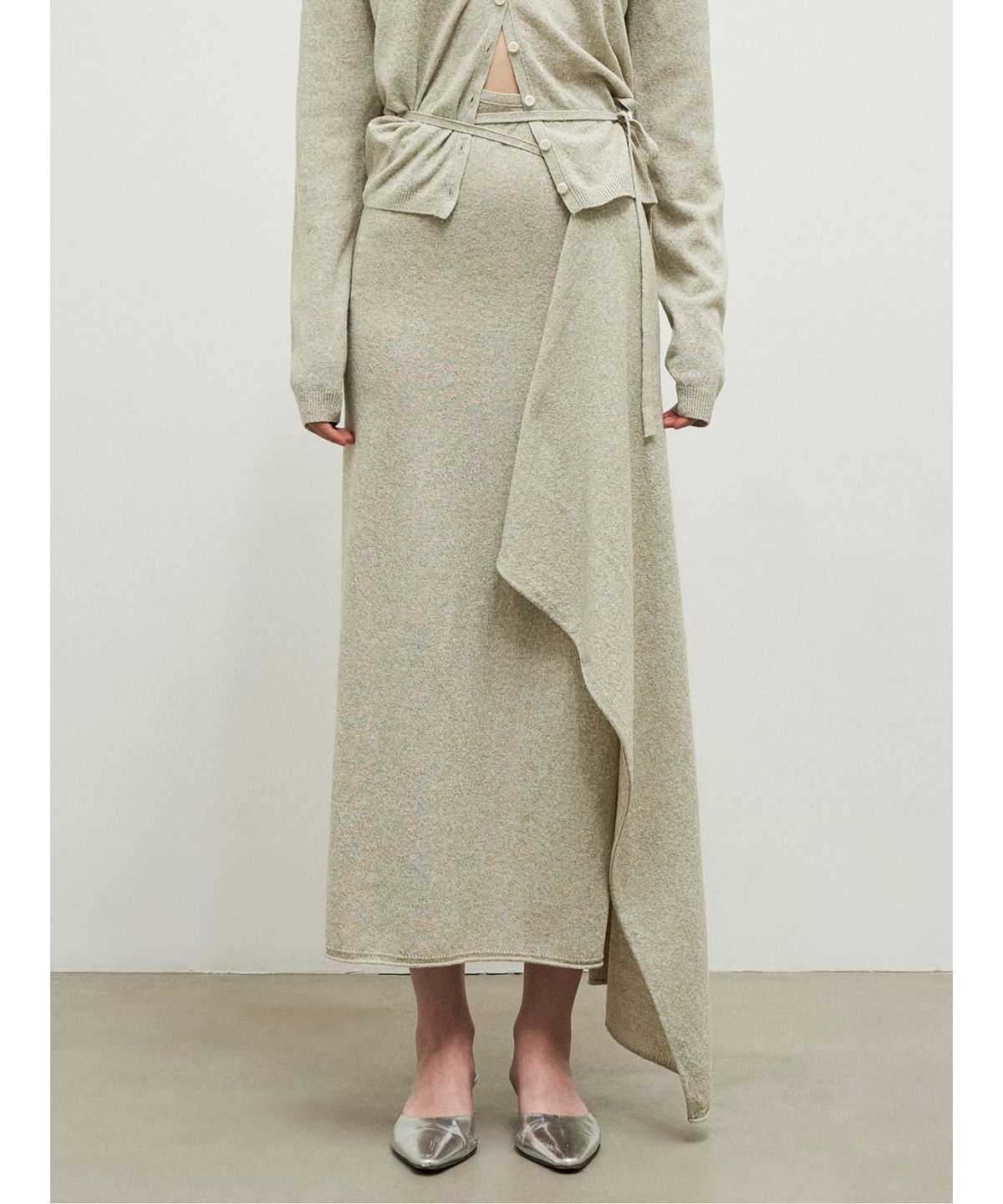 앙개(ANGGAE) Knit Wrap Long Skirt  Khaki